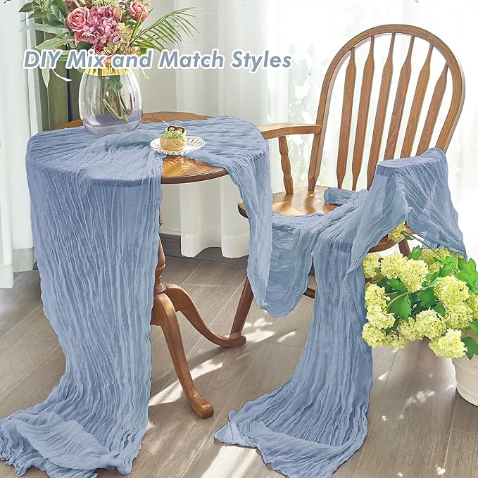 IVAPUPU 1 Pcs Cheesecloth Table Runner - 10ft Dusty Blue Spring Boho Gauze Cheese Cloth Table Runners for Baby Shower Decorations Wedding Party Garden Farmhouse