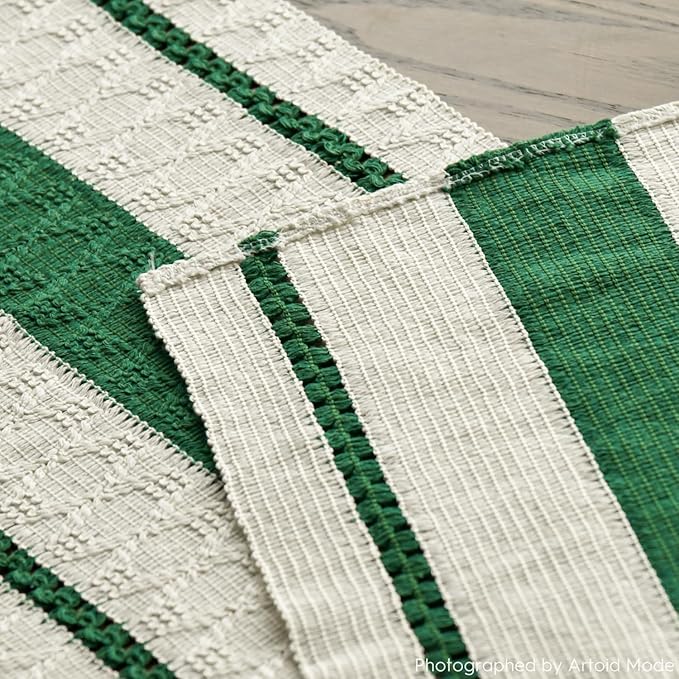 Artoid Mode Dark Green Farmhouse Woven Rustic Table Runner, Seasonal Holiday Hollow Kitchen Dining Table Decoration for Home Party Decor 12x48 Inch