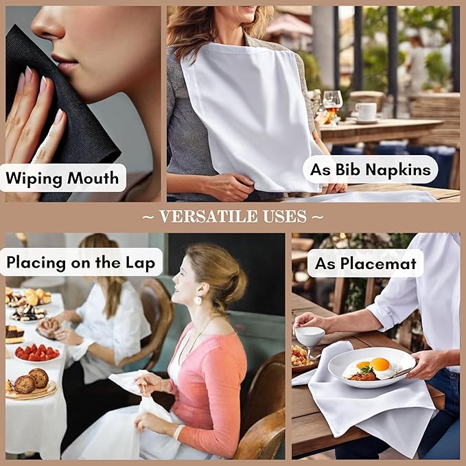 Native Fab Cloth Napkin Set of 12, 100% Cotton, Washable Fabric, Reusable Cloth Napkin 17x17 inches, Table Decor Napkins for Wedding, Dinner, Events - White