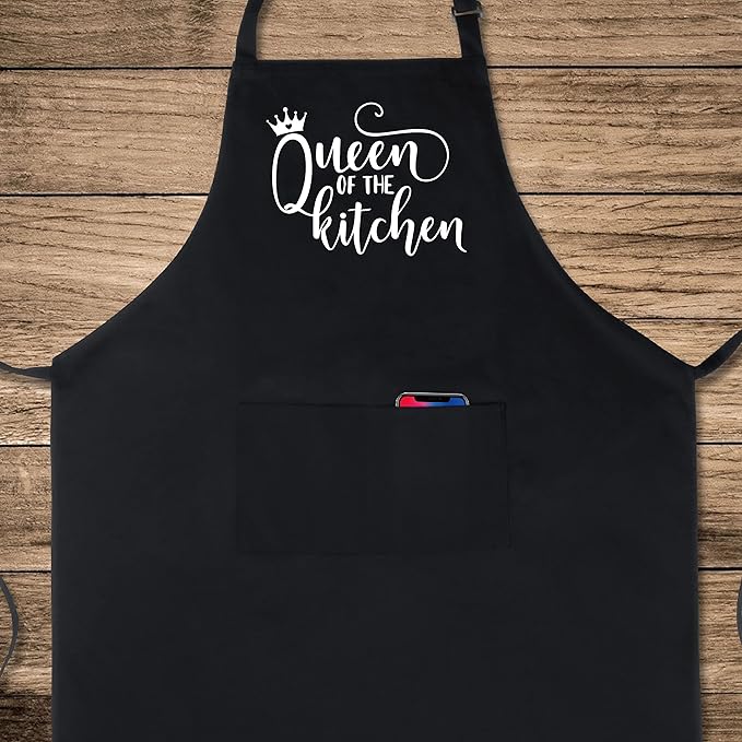Xornis 100% Cotton Funny Apron with 2 Pockets for Men Women BBQ Grilling Adjustable Bib Black Aprons Gifts Cooking Kitchen