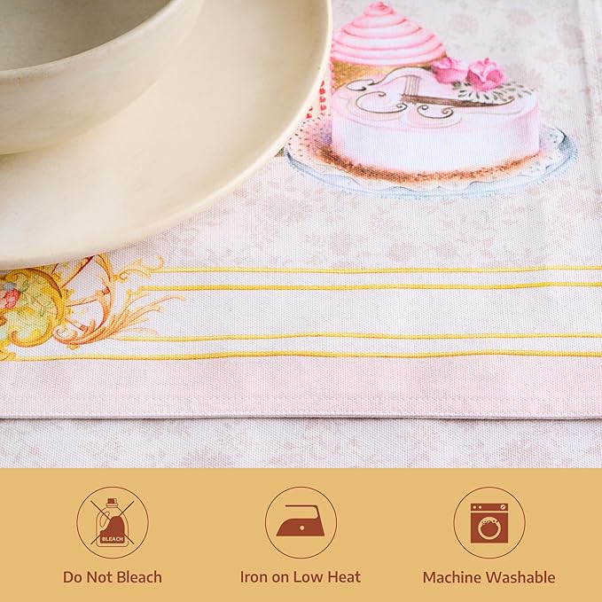 Maison d' Hermine Place Mats 100% Combed Cotton Premium (13 Inch x 19 Inch) Decorative Cloth Place Mat Washable Dinner Placemat, Dinner, Wedding & Dining, Pastries (Set of 4)