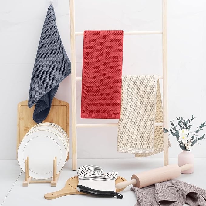 Homaxy 100% Cotton Waffle Weave Kitchen Towels, 3-Pack Ultra Soft Absorbent Dish Towels, Quick Drying Cleaning Towels, 13 x 28 Inches, Beige