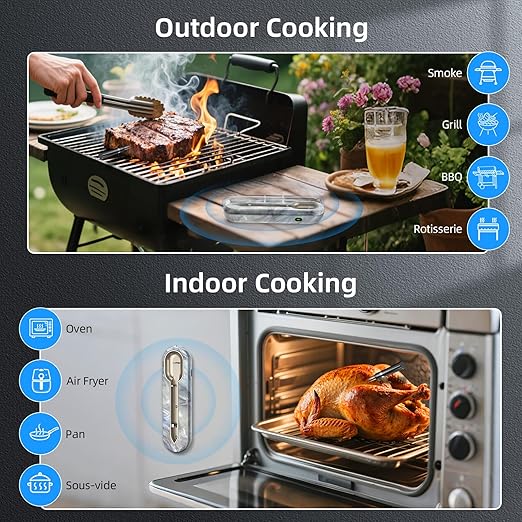 Wireless Meat Thermometer with Unique Stone Texture, Smart APP Control, 500 Ft Remote Range, Dual Alarm, Waterproof Cooking Thermometer Wireless for Grilling, Smoking, Family BBQ, Oven