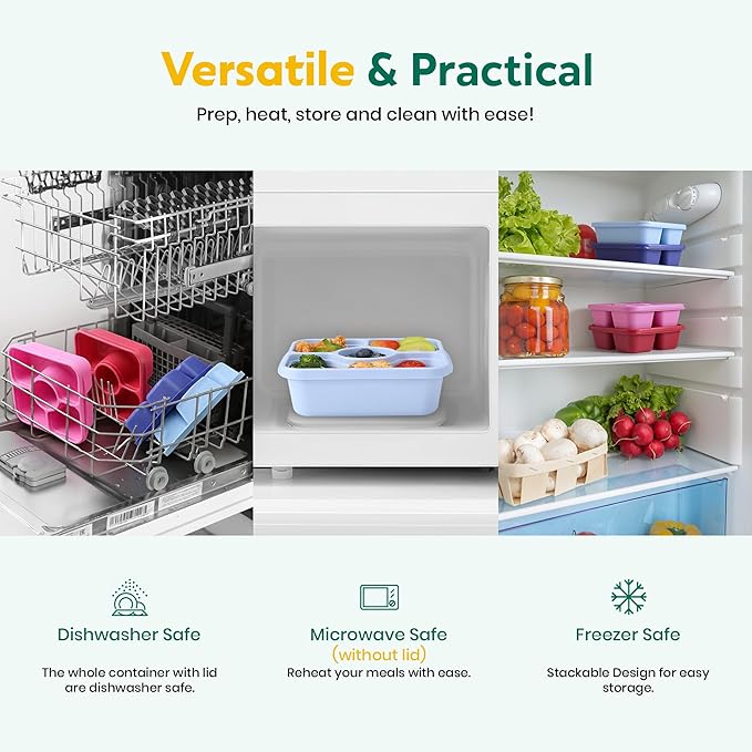 QQKO Bento Snack Box Containers for Adults Kids, Meal Prep Containers Reusuable Bento Lunch Box, Lunchable Food Storage Containers with Lids and Sauce Cups, Grape