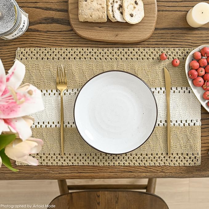 Artoid Mode Burlap Brown Farmhouse Rustic Placemats Set of 4,12x18 Inch Seasonal Hollow Table Mats Party Kitchen Dining Decoration
