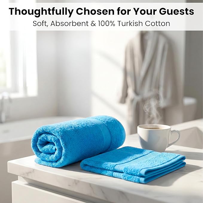 SALBAKOS 100% Turkish Cotton 6-Piece Towel Set | Heirloom Quality Hotel & Spa Collection | Soft, Super Absorbent 2 Washcloth, 2 Hand, 2 Bath Towel Sets | Made in Turkey (Aqua, 6 Piece Towel Set)