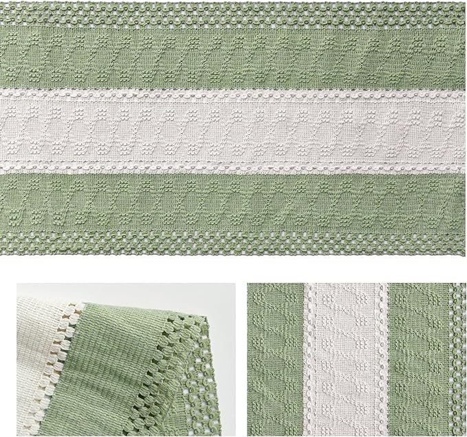 Artoid Mode Light Green Farmhouse Rustic Table Runner, Seasonal Hollow Kitchen Dining Table Decoration for Home Party Decor 12x90 Inch