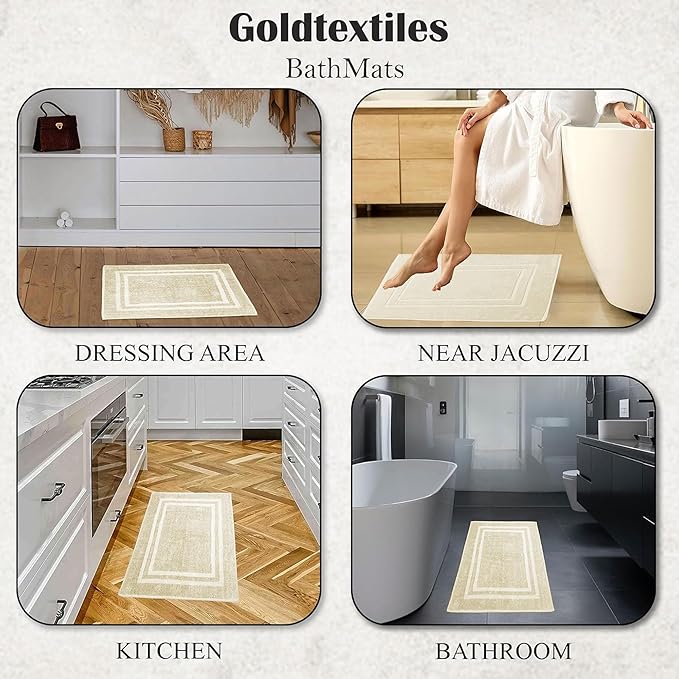 GOLD TEXTILES Premium Sand Bath Mat - 2 Pack 22x34 Inches - Not a Bathroom Rug - 100% Ring Spun Cotton - Highly Absorbent & Non Slip Shower Bathroom Floor Mat Towel - Machine Washable