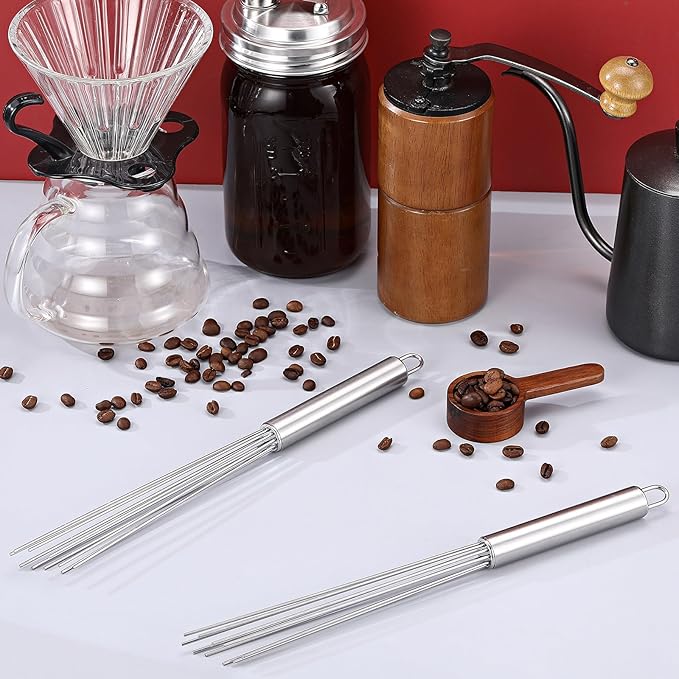 Baderke 4 Pcs Espresso Whisk 11.5 Inch Long Handle Barista Whisk 10 Needles 2 mm Stainless Steel Coffee Stirrer Tool Efficient Mixing Time Saving Reduction Clumping Ideal for Commercial Home