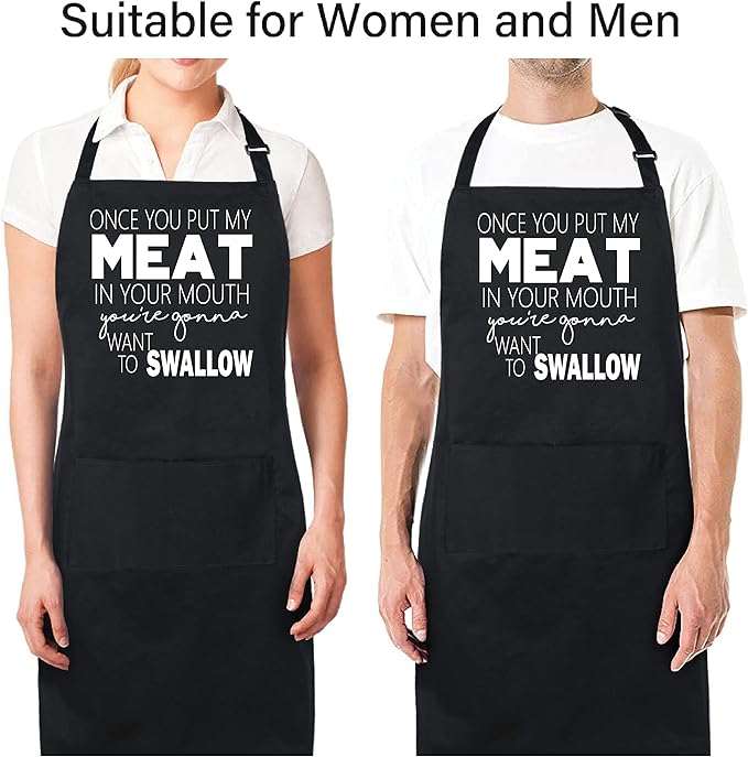 Xornis 100% Cotton Funny Apron with 2 Pockets for Men Women BBQ Grilling Adjustable Bib Black Aprons Gifts Cooking Kitchen