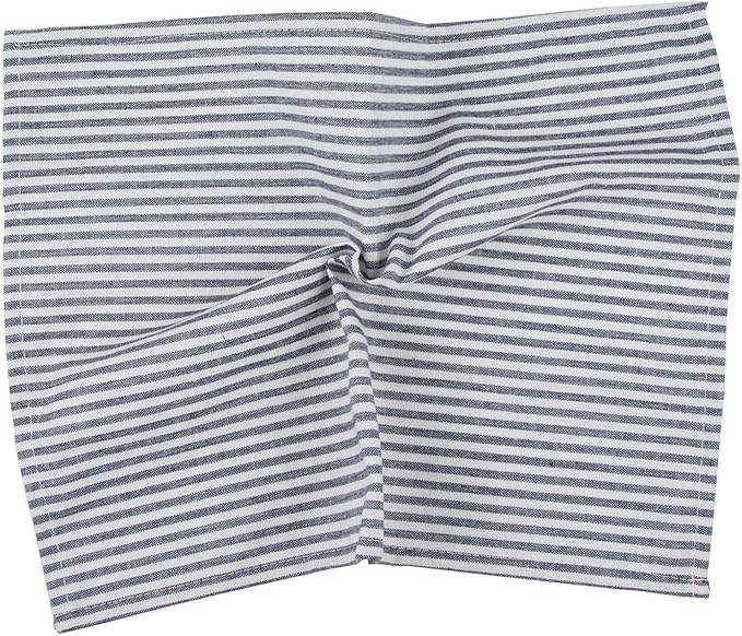 Plain Striped Cotton Linen Blended Dinner Cloth Napkins - Set of 12 (40 x 30 cm) - for Events & Home Use (Navy)