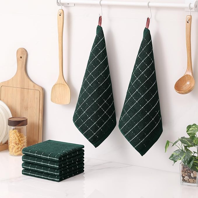 Homaxy 100% Cotton Terry Kitchen Dish Cloths, Ultra Soft and Absorbent Dish Towels for Kitchen, Suitable for Drying and Washing Dishes, 8 Pack, 12 x 12 Inches, Blackish Green