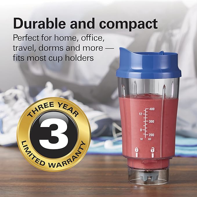 Hamilton Beach Portable Blender for Shakes and Smoothies,14 Oz BPA Free Travel Cup & Lid,Durable Stainless Steel Blades,Personal Smoothie Blender,Blue,51132G,(Pack of 4)