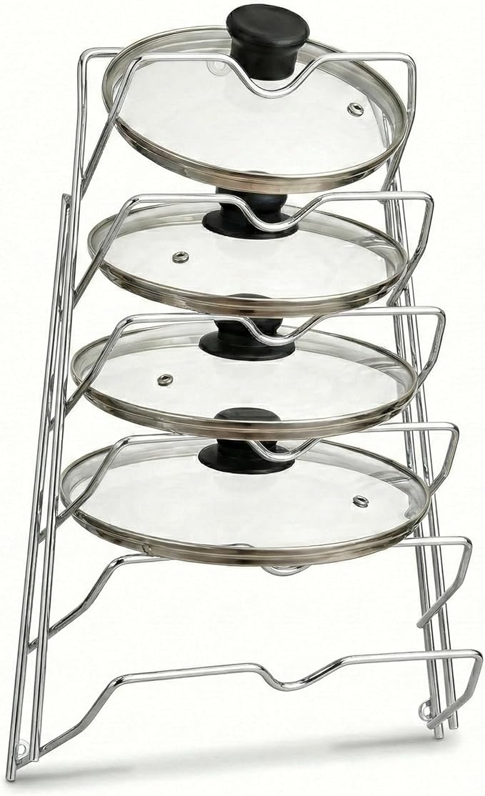Evelots 6-Tier Pot Lid Organizer for Cabinet Door or Pantry Wall - Pots and Pans Lid Holder Rack - Glass or Metal Pan Covers Cabinet Organizer Kitchen Storage - Chrome Finished
