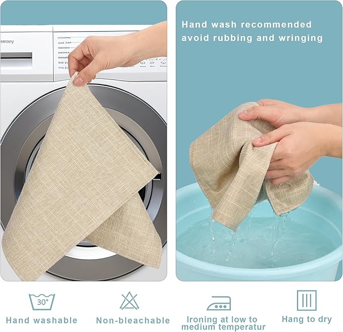 SLKQG Beige Linen Fabric Placemats Set of 4, Heat Resistant & Machine Washable Double-Layered Cloth Placemats for Dining Table, Indoor/Outdoor Use, Non-Slip Kitchen Table Mats (4, Beige Cream)