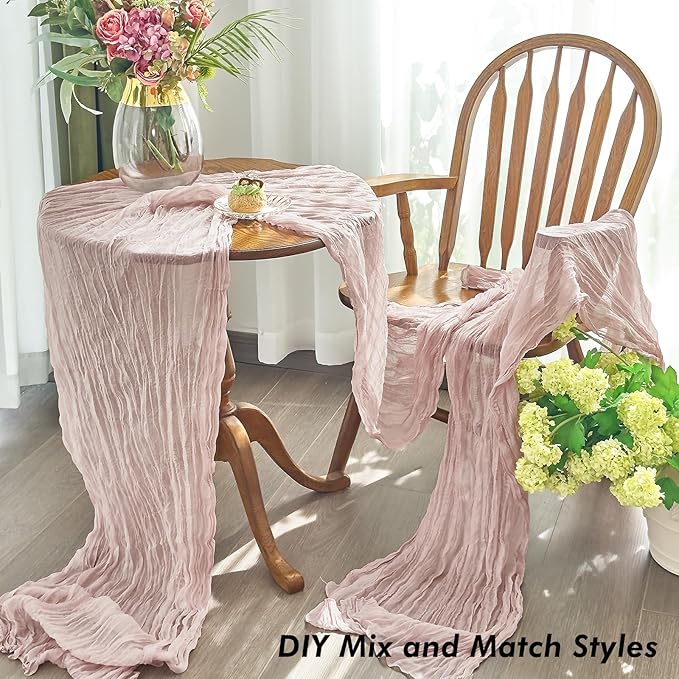 IVAPUPU 10 Pcs Cheesecloth Table Runner - 10ft Dusty Pink Spring Boho Gauze Cheese Cloth Table Runners for Baby Shower Decorations Wedding Party Summer Garden Farmhouse