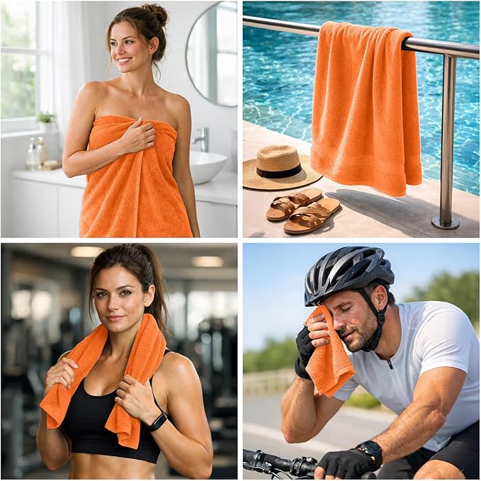 DAN RIVER 8 PC Luxury Bath Towels for Bathroom, 2 Bath, 2 Hand, and 4 Wash Cloths, 600 GSM 100% Ring Spun Cotton Towel Set, Highly Absorbent, Gym, Hotel, and Spa, Orange