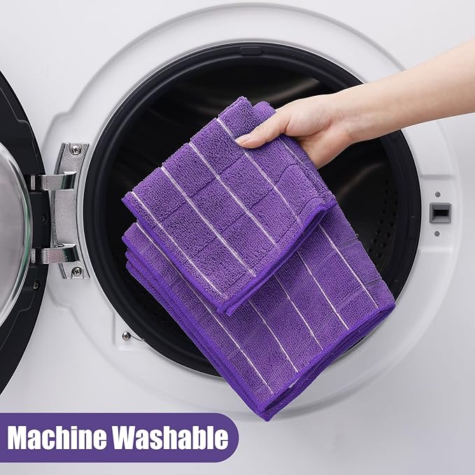 Homaxy Microfiber Kitchen Towels and Dishcloths Set, 20 Pack Soft and Absorbent Dish Hand Towels Bulk, 28 x 16 Inch & 12 x 12 Inch Quick Drying Rags for Washing Dishes, Purple