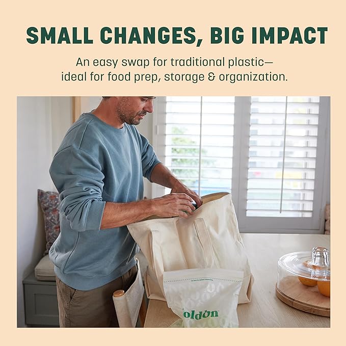 HoldOn Zipseal Gallon Bags - Compostable, PFOA-Free, BPA-Free, Food-Safe Zip Seal Food Storage Bags/Freezer-Safe Gallon Bags With Secure Seal for Home & Travel (25 bags total)
