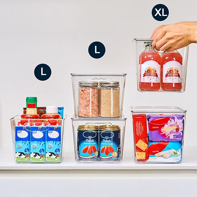theaoo Clear Storage Bins with Lids Stackable - Large Plastic Containers for Pantry Organization and Storage - Perfect for kitchen,Fridge,Laundry Room,Bathroom,Garage,Closet,Cabinet Organizer - 8 Pack