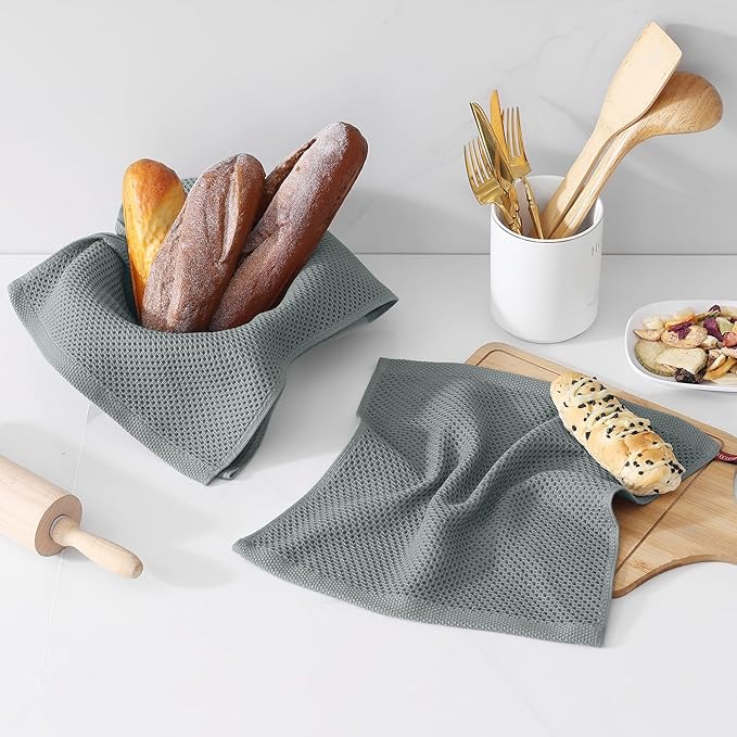Kitinjoy 100% Cotton Kitchen Dish Cloths (12 X 12 Inches, Grey), 6 Pack Waffle Weave Ultra Soft Absorbent Dish Towels for Drying Dishes Quick Drying Kitchen Towels Dish Rags