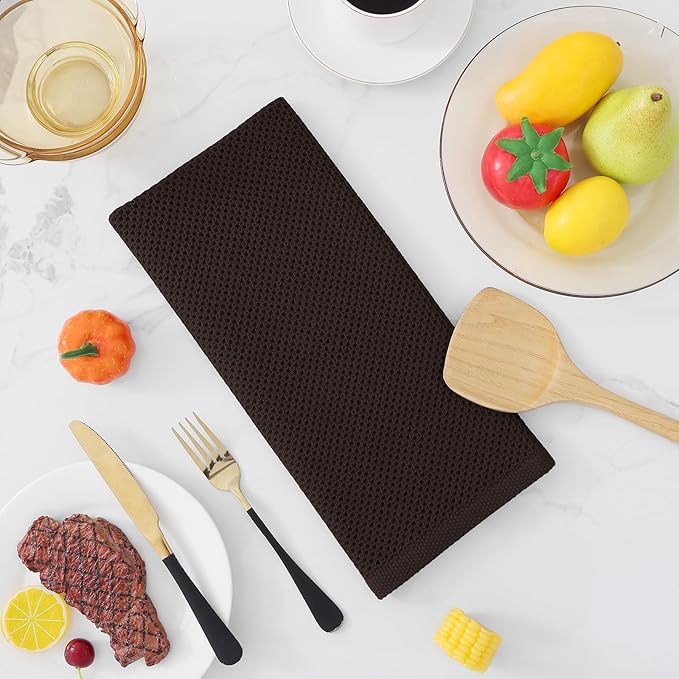 Homaxy 100% Cotton Waffle Weave Kitchen Dish Towels, Ultra Soft Absorbent Quick Drying Cleaning Towel, 13 x 28 Inches, 8-Pack, Dark Brown