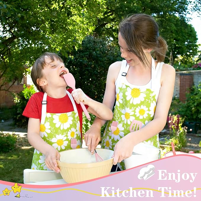 Kids Chef Hat and Apron, Adjustable Kids Aprons with Pocket Girls Boys Kitchen Toddler Aprons for Cooking Baking
