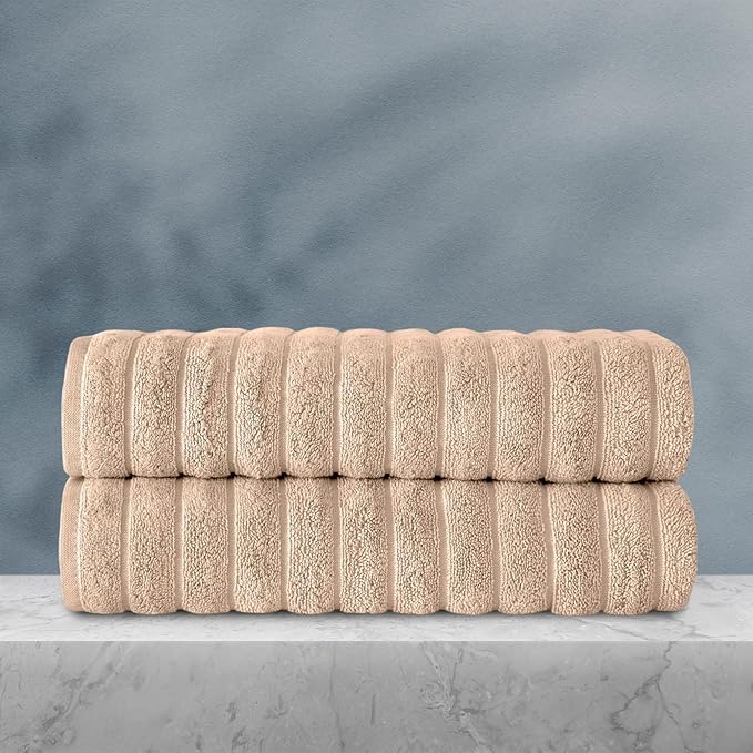 Classic Turkish Towels CTT Premium 2 Pack Bath Towels Set, Made with 100% Turkish Cotton, Spa & Hotel, Quick Drying Towels, Absorbent & Comfy | 27"x54" (Almond Beige)