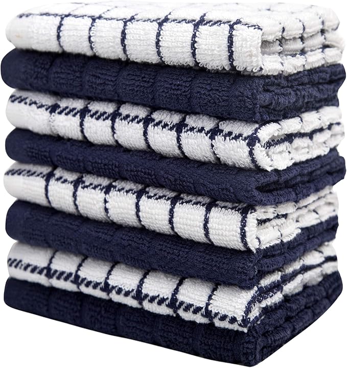 Bumble Dish Cloths (8 Pack) | 12" x 12" | 100% Cotton Kitchen Towels | 405 GSM | Soft, Highly Absorbent & Durable Dish Towels for Kitchen | Navy