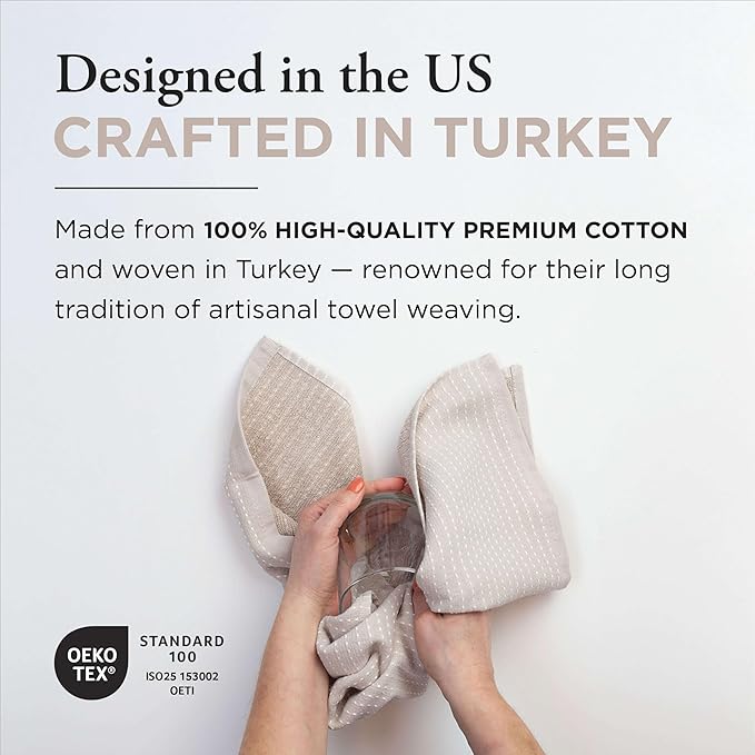 Thyme and Sage 100% Cotton Premium Turkish Kitchen Hand Towel Set, 16"x26", Ultra Absorbent, 350 GSM, Flax, Pack of 4