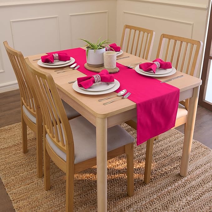 Encasa XO Hot Pink Cloth Napkins Set of 6, 17"x17" | Solid Color Cotton Dinner Napkins | Washable & Reusable Wedding Napkins for Holiday Dinners, Party, & Everyday Table Decor
