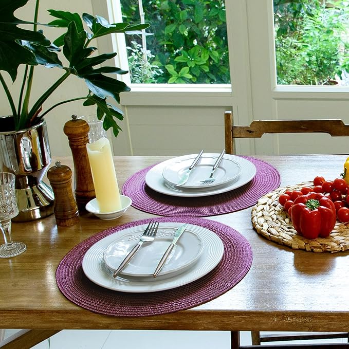 FunWheat Round Braided Placemats Set of 4 Table Mats for Dining Tables Woven Washable Non-Slip Place mats 15 inch(Purple,4pcs)