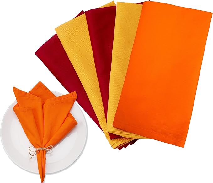Fall Cloth Napkins,100% Cotton Dinner Napkins Set of 6.Thanksgiving Decorations Gifts for Table Decor. Washable Reusable Thick. 2 Burgundy red,2 Orange,2 Harvest Gold.18by18(Tricolor)