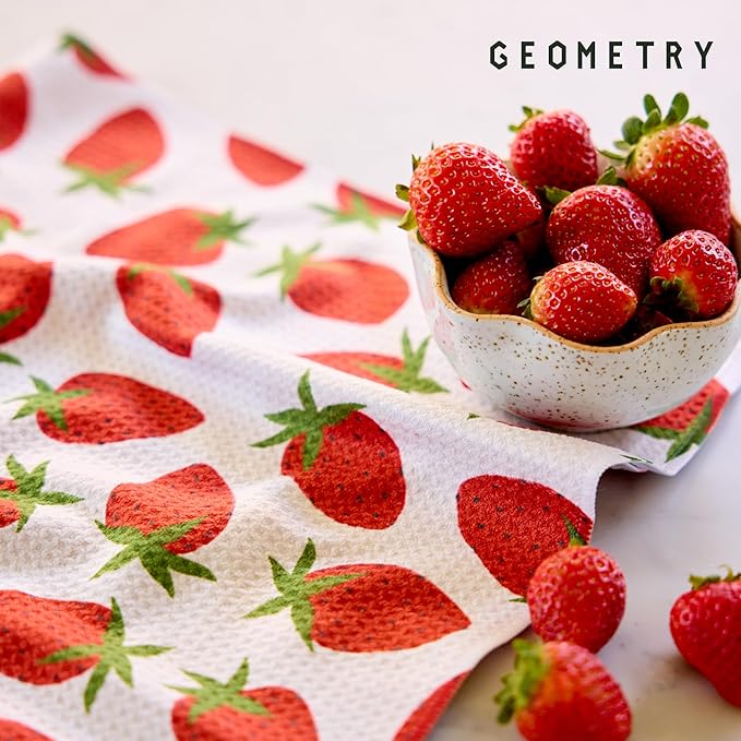 GEOMETRY Tea Towels – Spring & Summer Collection – Quick-Dry, Ultra-Absorbent, Reusable Microfiber Kitchen Towels for Drying & Cleaning - Berry Sweet - 1 Pack