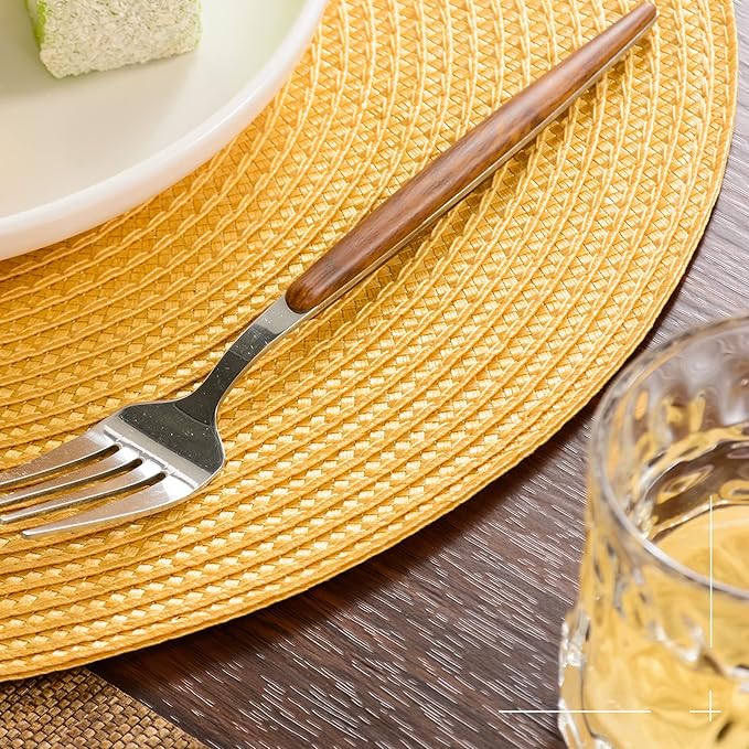 FunWheat Round Braided Placemats Set of 6 Table Mats for Dining Tables Woven Washable Non-Slip Place mats 15inch for Spring(Yellow, 6pcs)