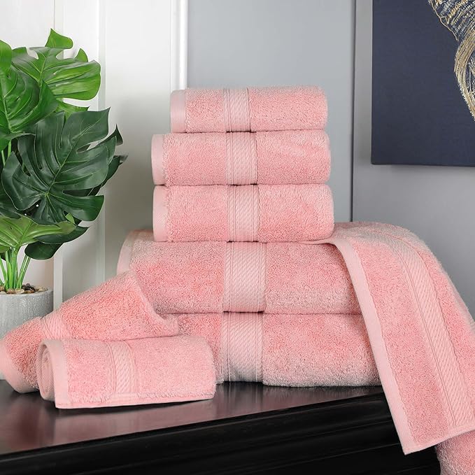 SUPERIOR Egyptian Cotton Pile 8 Piece Towel Set, Includes 2 Bath, 2 Hand, 4 Face Towels/Washcloths, Ultra Soft Luxury Towels, Thick Plush Essentials, Guest Bath, Spa, Hotel Bathroom, Tea Rose