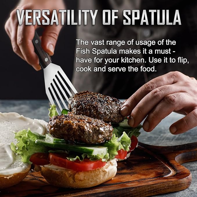 2 Pack Fish Spatula Stainless Steel, Flexible Fish Turner Spatula Perfect for Flipping Eggs, Burgers and Baking, Durable Lightweight Metal Kitchen Slotted Turner for Cooking & BBQ, Perfect gifts