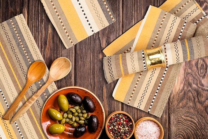 Lightnpro Salsa Stripes Cloth Napkins Set of 12 – Wedding, Christmas & Holiday Table Napkins, Machine Washable Cloth Napkins for Special Occasions & Everyday Use - 18x18 Inch Beige Multi