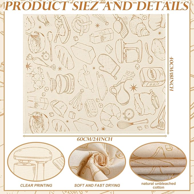 Peryiter 4 Pcs Linen Tea Towels for Baking Sourdough 14x18 Inches Reusable Thick Bread Towels Linen Sourdough Cloth for Bread Baking Dough Leavening Cloth for Women Chef Bake Lover for Dough Baguettes