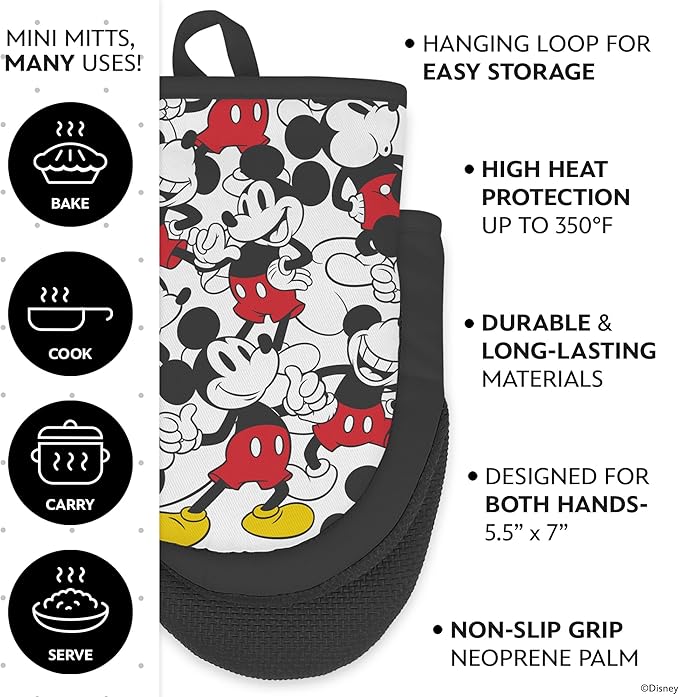 Best Brands Disney Apron & Oven Mitts Set – 3 Piece Bundle with 1 Cotton Kitchen Apron for Cooking & 2 Heat Resistant Pot Holders