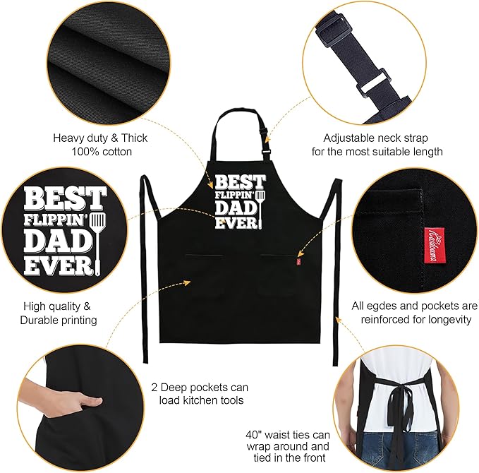 Kaidouma Funny Grilling Aprons for Men Dad - Men’s Funny Chef Cooking BBQ Grill Apron with 2 Pockets - Birthday Father's Day Christmas Gifts for Dad, Stepdad, Father in Law