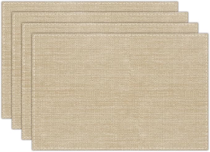 Cream Beige Linen Placemats Set of 4, Cloth Waterproof Washable Heat Resistant Place Mats 12x18 Inch, Table Mat for Outdoor Indoor Home Kitchen Party Dining Decoration-07