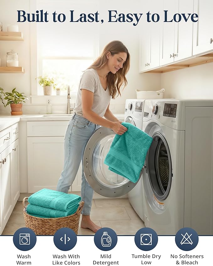 LANE LINEN 100% Cotton Bath Towel Set - 16 Pieces - Softer, Durable & Highly Absorbent - 4 Bath, 8 Wash cloths, 4 Hand Towels for Bathroom - Family Set, Premium Quality & OEKO-TEX Certified - Teal