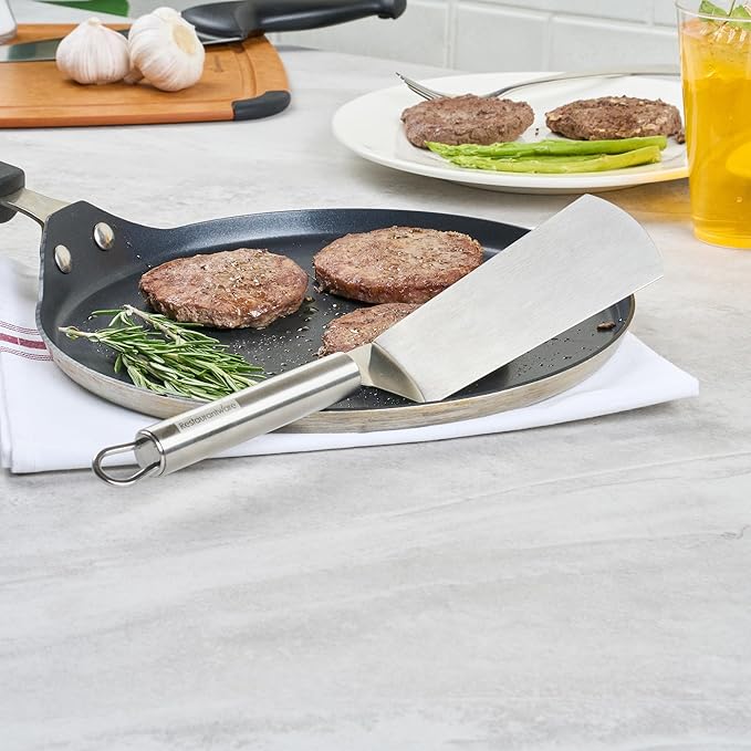 Restaurantware 11" Stainless Steel Turner - 6 Pack - German Standard Kitchen Spatula with Ergonomic Handle, Heat-Resistant - Heavy-Duty Steel Spatula for Flipping Burgers, Eggs, Meat