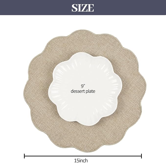 AHHFSMEI Round Faux Linen Placemats Set of 8 Heat Resistant Non-Slip Stain Proof Table Mats for Kitchen Dining Elegant Decor Place Mats (Linen Beige,8)