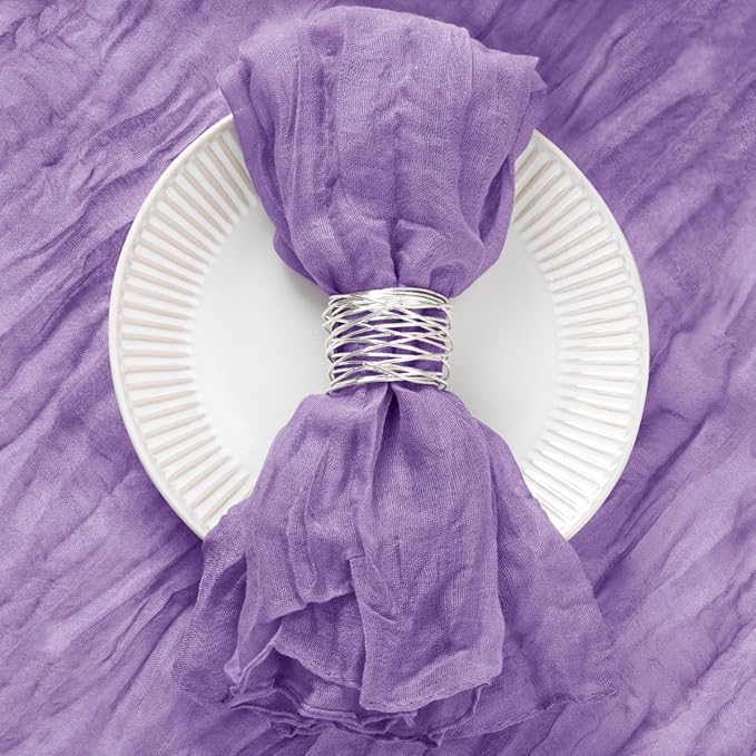 DeZerlor 12 Pack Lavender Purple Cheesecloth Napkins Spring Cloth Napkins Set of 12 Dinner Napkins Bulk 21x21 Inches for Wedding Bridal Shower Baby Shower Parties