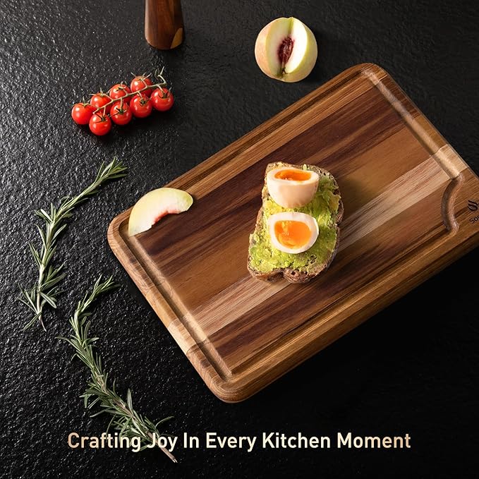 Teak Wood Cutting Board for Kitchen 13inch Charcuterie Board Serving Heavy Duty Non Toxic Slip Over Sink Solid Thick Haus Wooden Chopping Board Large Big Small Meat Best Kitchen Essential Gift