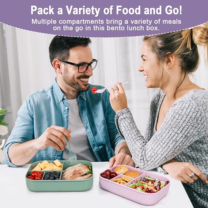 Caperci Stackable Bento Lunch Box for Adult & Teens - Reinforced Leak-Proof Lunch Container 4-Compartment with Utensils & Sauce Container, BPA-Free, Dishwasher/Microwave Safe, 47oz (Orchid Bloom)