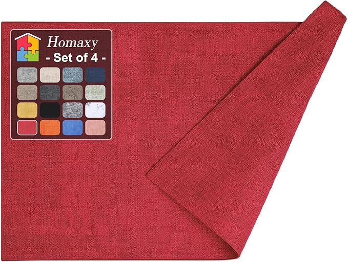Homaxy Faux Leather Heat Resistant Placemats for Dining Table Set of 4, Waterproof Wipeable Washable PU Table Mats, Easy to Clean Anti-Slip Place Mats, 11.8" x 17", Red