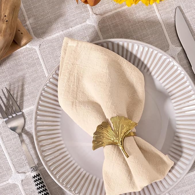 MLMC 4 Pack Champagne Cloth Napkins Rustic Washable Cotton Linen Napkins Set of 4 17"x17" Reusable Dinner Napkins Cloth for Wedding Baby Shower Party Gathering Everyday Use
